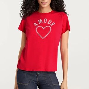 Cinq a Sept Red Amour Pearl Heart Women's Tee